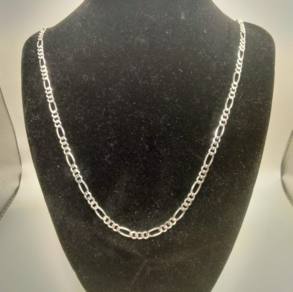 Handmade Sterling Silver 925 Figaro Link Chain 25.5 inch 12.95g Taxco Mexico